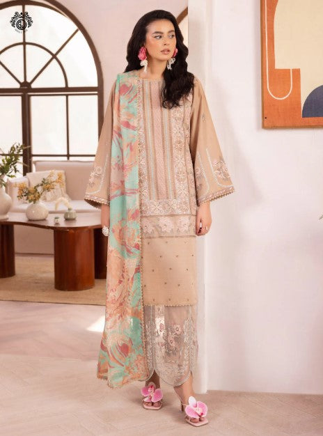 QALAMKARI EMBROIDERY - 3 PC UN-STITCHED (SHIRT TROUSER & DUPPATA)
