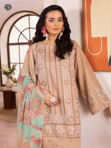 QALAMKARI EMBROIDERY - 3 PC UN-STITCHED (SHIRT TROUSER & DUPPATA)
