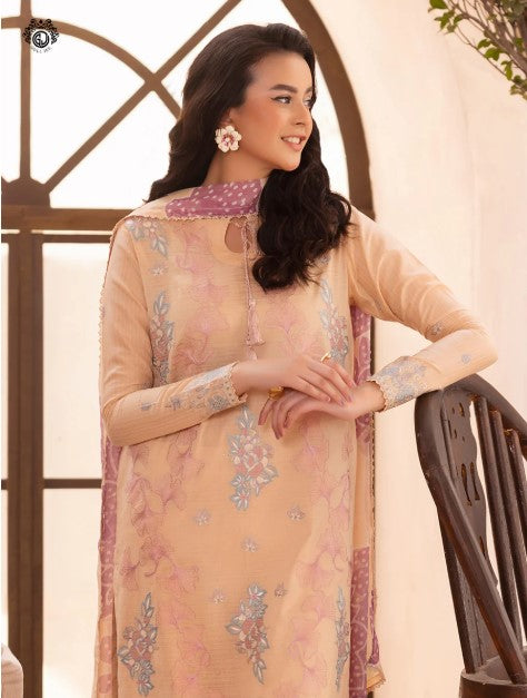 QALAMKARI EMBROIDERY - 3 PC UN-STITCHED (SHIRT TROUSER & DUPPATA)
