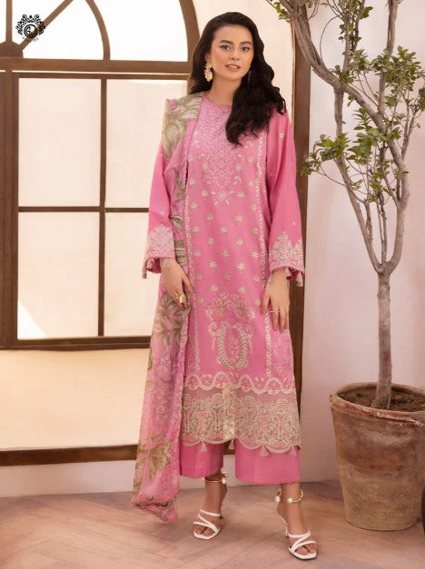 QALAMKARI EMBROIDERY - 3 PC UN-STITCHED (SHIRT TROUSER & DUPPATA)