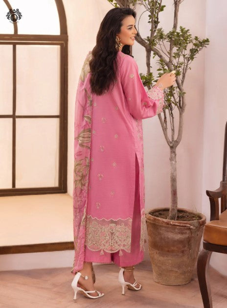 QALAMKARI EMBROIDERY - 3 PC UN-STITCHED (SHIRT TROUSER & DUPPATA)