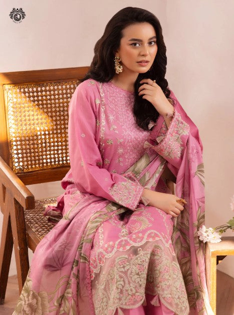 QALAMKARI EMBROIDERY - 3 PC UN-STITCHED (SHIRT TROUSER & DUPPATA)