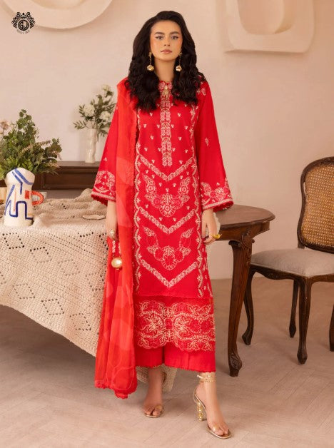 QALAMKARI EMBROIDERY - 3 PC UN-STITCHED (SHIRT TROUSER & DUPPATA)