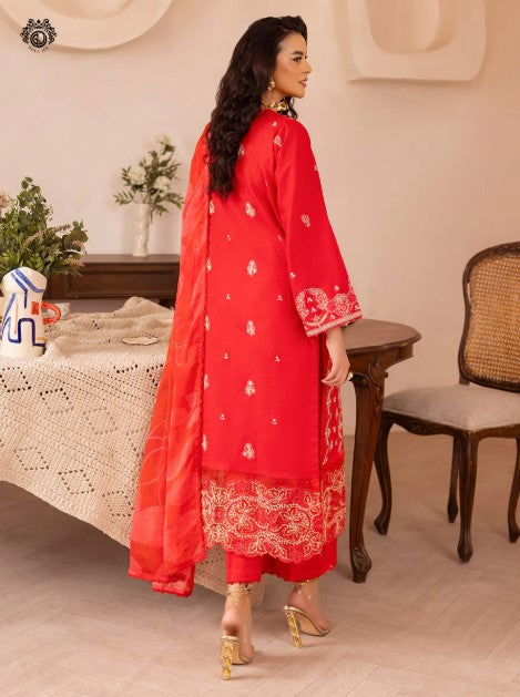 QALAMKARI EMBROIDERY - 3 PC UN-STITCHED (SHIRT TROUSER & DUPPATA)