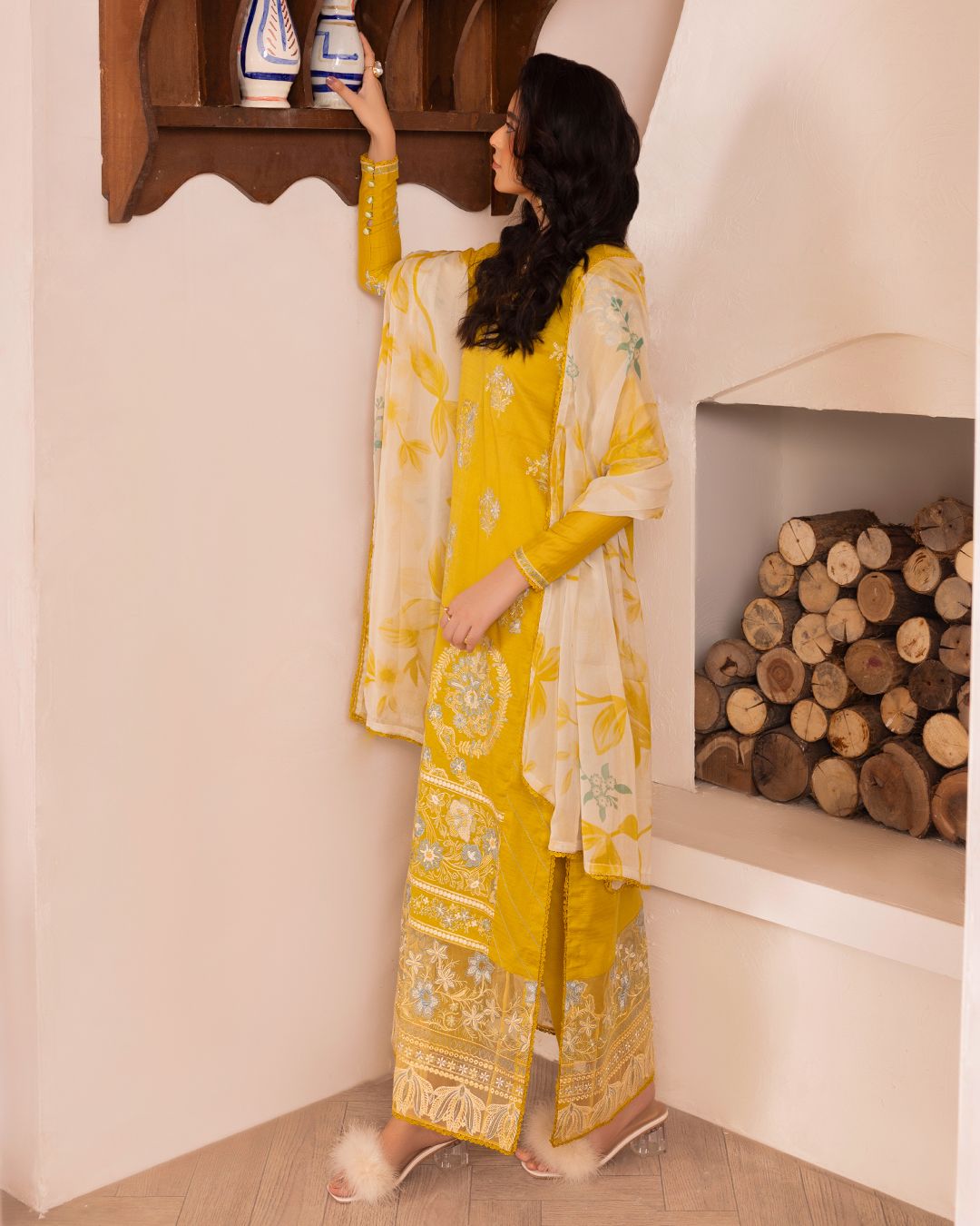 QALAMKARI EMBROIDERY - 3 PC UN-STITCHED (SHIRT TROUSER & DUPPATA)