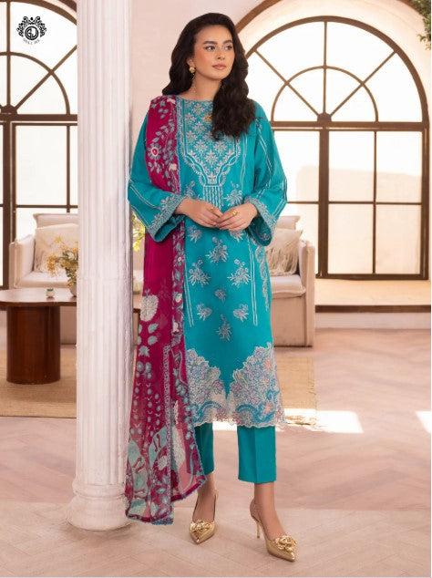 QALAMKARI EMBROIDERY - 3 PC UN-STITCHED (SHIRT TROUSER & DUPPATA)