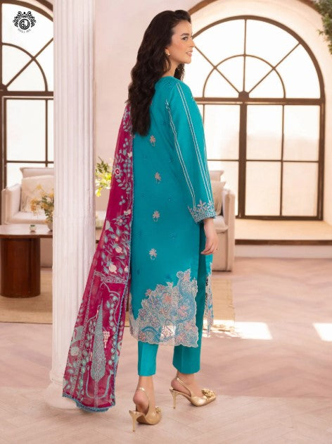 QALAMKARI EMBROIDERY - 3 PC UN-STITCHED (SHIRT TROUSER & DUPPATA)