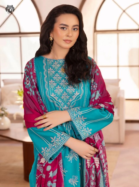 QALAMKARI EMBROIDERY - 3 PC UN-STITCHED (SHIRT TROUSER & DUPPATA)